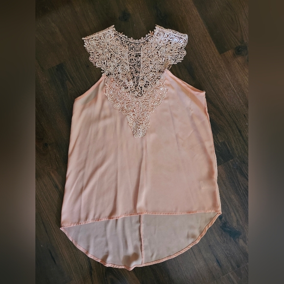 Papaya Tops - Papaya Peach Lace Accent Blouse
